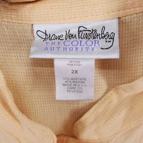 DIANE VON FURSTENBERG Top Womens 2X Pastel Orange Button Up Sleeveless Tunic - Picture 2 of 6